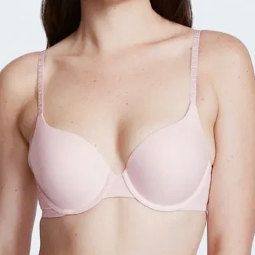 Victoria's Secret Pale Pink T-shirt Push Up Full Coverage Logo Strap Bra, Sz 32D